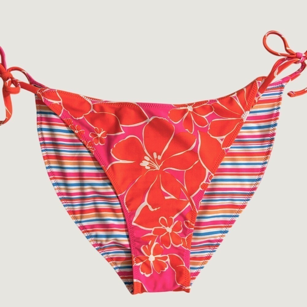 Wild Fable Reversible Cheeky Bikini Bottom Womens XL Orange Pink Floral Striped